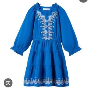 Zara Blue Embroidered 3/4 Sleeve Dress with Mandarin Collar